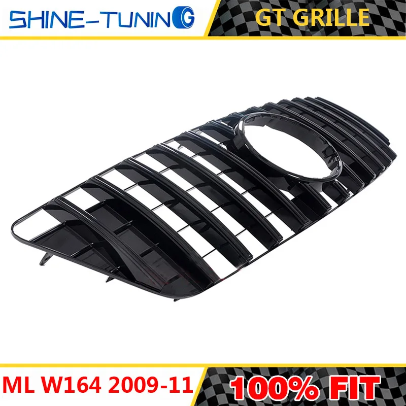 Gloss Black Передняя решетка подходит для mercedes ML Class W164 x164 amg grill GT R grill 2009-11 ML320 ML300 ML400 ML500 без эмблемы - Цвет: Gloss Black