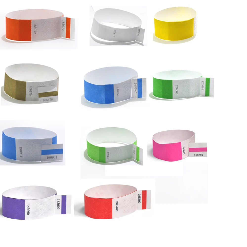 Solid NEW Color 1" Tyvek Wristbands Stub Detachable for ID Paper Wristbands for Party Events Only 100 Pieces