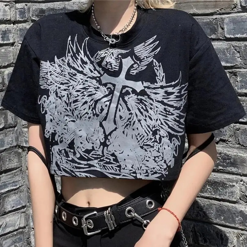 

Y2k Gothic Crop Top Harajuku Graphic Short Sleeve T-shirt For Women Ulzzang Printing Tshirt 2022 Summer Tee Goth Clothes w74