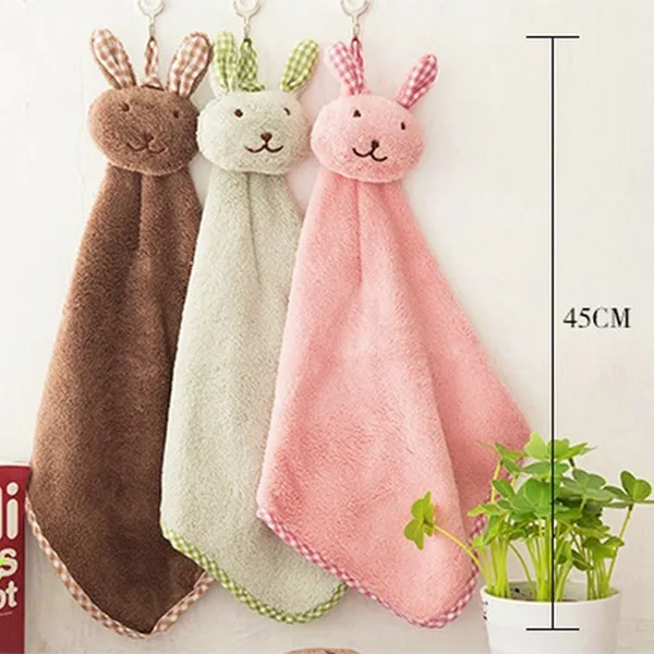 

Cute Bunny Coral Fleece Hand Towel Kitchen Hanger Washcloth Fashion Lovely DSS899