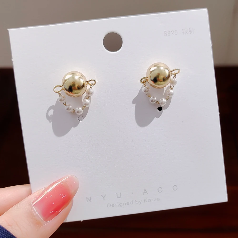 

S925 Pearls Stud Earring For Women Simple Design Asymmetric Double-Sided White Pearl Earring Fashion Jewelry