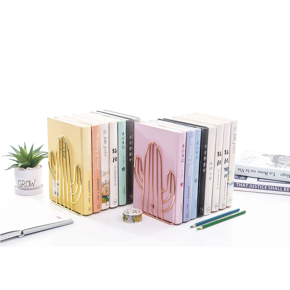 

2pcs Nordic Style Study Holder Storage Bookends Support Stand Home Desk Organizer Book Shelf Decorative Cactus Shaped Non-skid