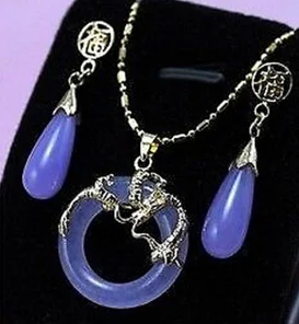 

Jewelry Purple Jade bless pendant earring set