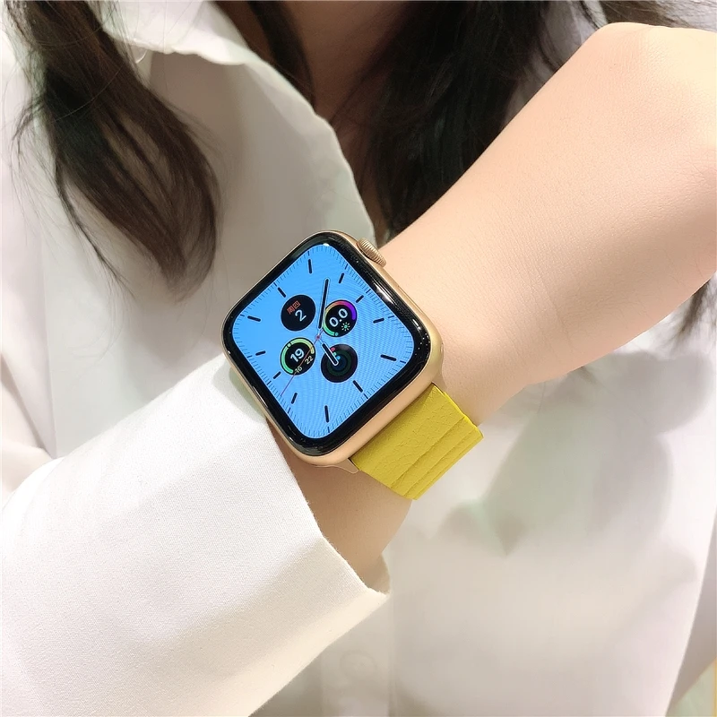 magnetic leather loop for apple watch band 44 40 mm 41mm 45mm 42mm smart bracelet iWatch Series 3 4 5 6 se 7 40mm 44mm watchband