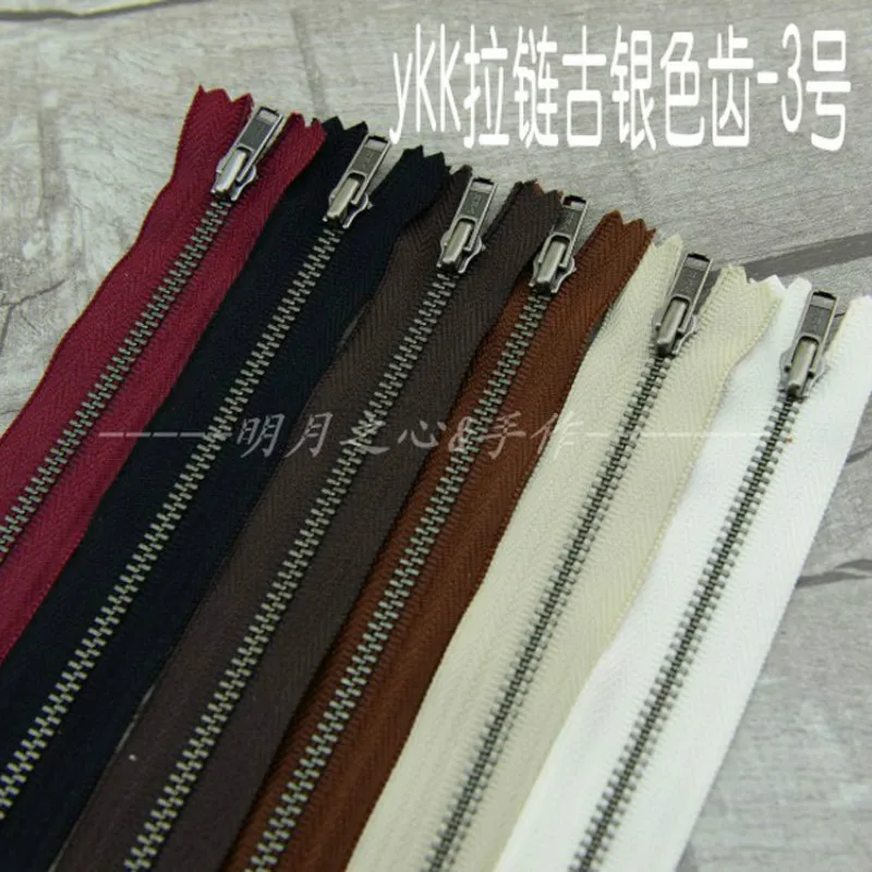 

50pcs/lot Vintage Metal YKK Zipper 3# 20cm 25cm 30cm Close End Off White Red Black Coffee Handbag Wallet Arts Crafts DIY