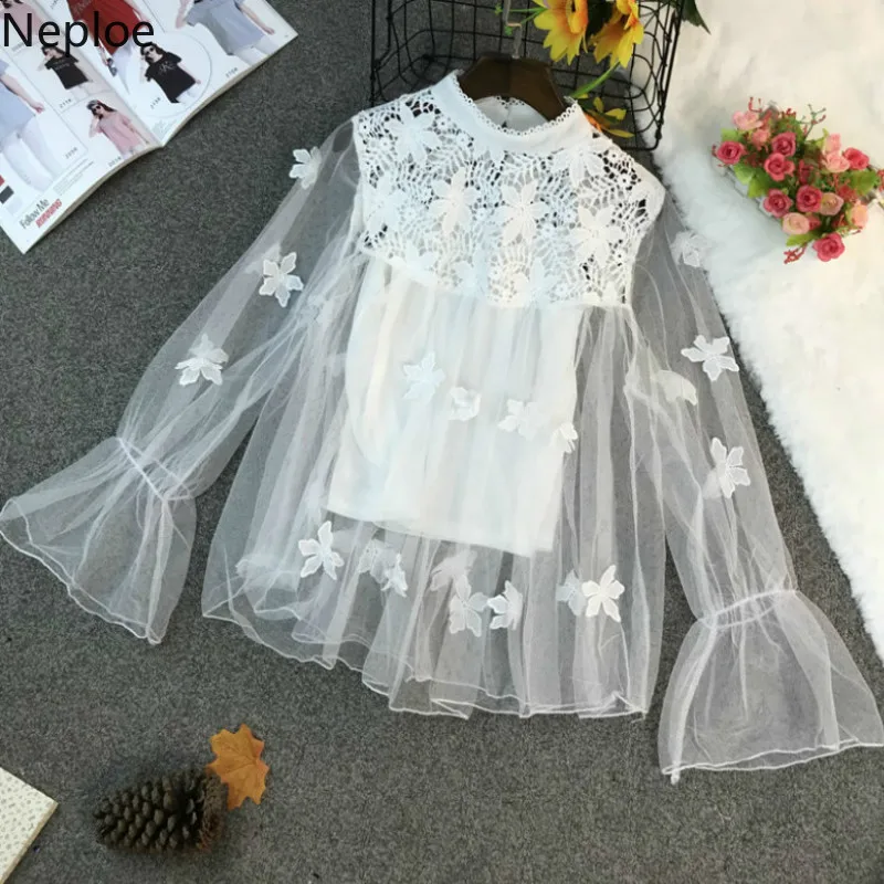 Женские рубашки Neploe лето 2021 милая блузка с воротником стойкой и рукавами