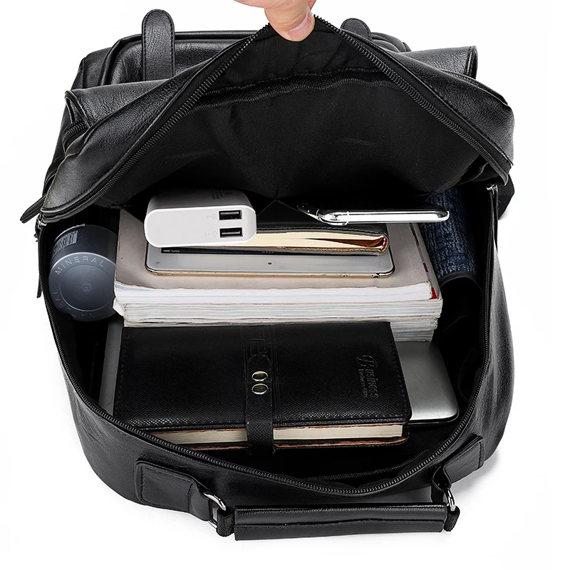 

New Men's Large Capacity Leather Bag Fashion Waterproof Travel Bag Pu Computer Bag Men's Backpack