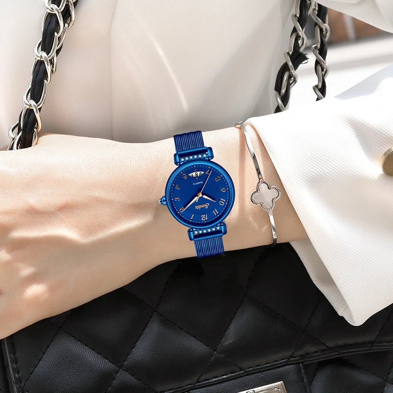 Reloj Mujer женские часы Голубой бриллиант часы Для женщин Водонепроницаемый часы Повседневное модные женские туфли Часы Montre Femme Zegarek Damski+ коробка