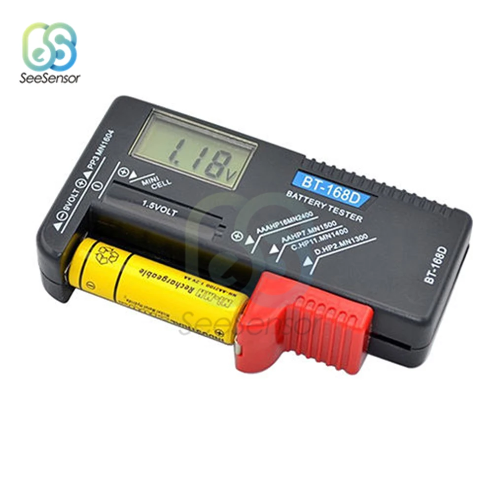 Цифровой тестер батареи BT168 с ЖК дисплеем напряжения для кнопочных батарей AA AAA 9 В