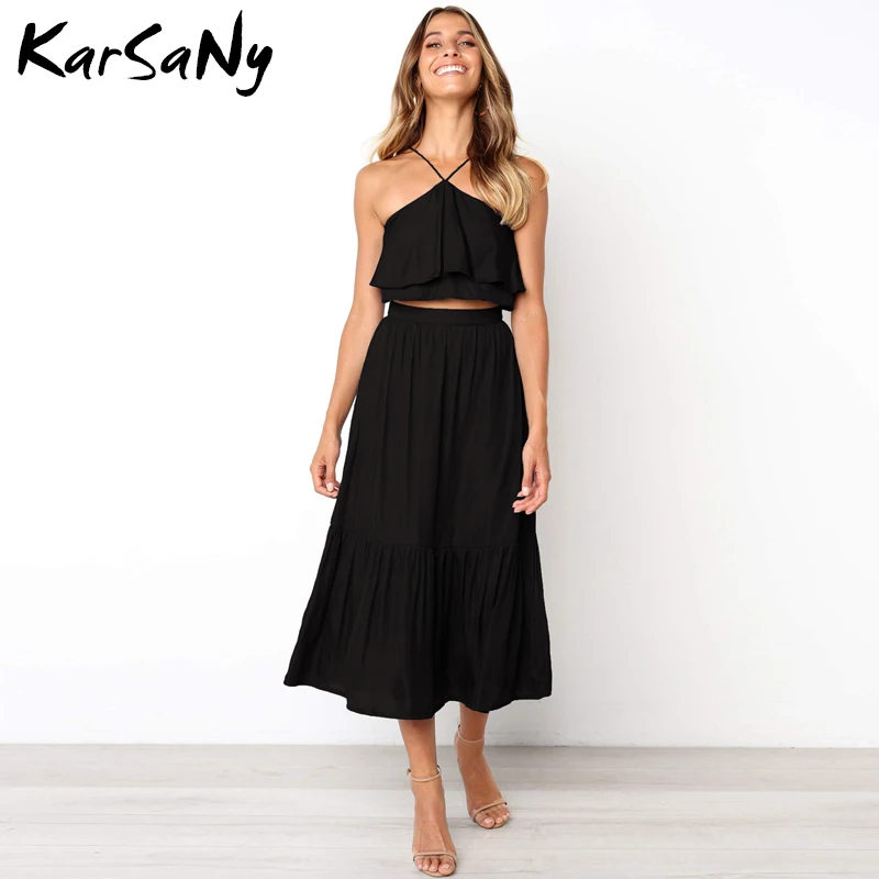 

Skirt And Top Set Women Summer 2 Piece Sets Womens Outfits Sexy 2 Piece Cami Top And Skirt Set Beach High Waist Women Skirts New