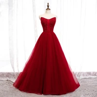 robe de soriee 2020 wine red long evening dress formal tulle dresses sweetheart sequin beaded prom graduation party gowns lcnm02