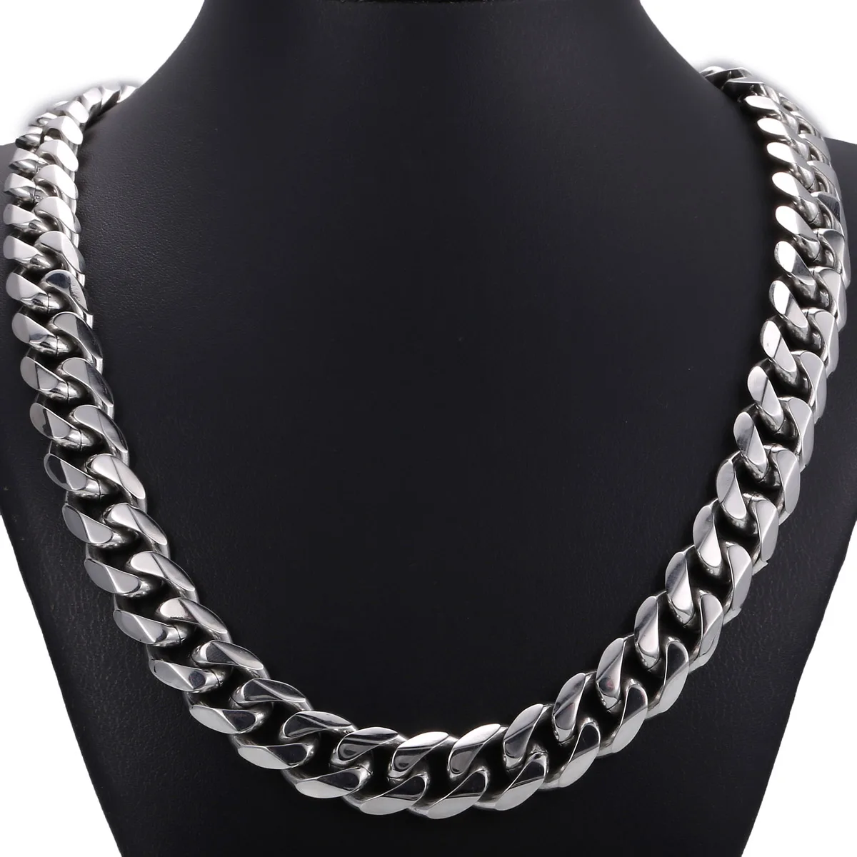 

14.5mm Mens Link Chain Heavy Polished Silver Color Cut Curb Cuban Chain 316L Stainless Steel Necklace Wholesale Jewelry LHN48