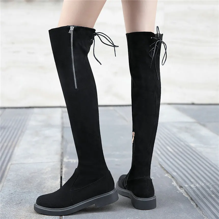 

Thigh High Oxfords Shoes Women Lace Up Straps Over The Knee High Motorcycle Boots Female Winter Warm Tall Shaft Fashion Sneakers