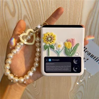 for galaxy z flip 3 back cover for sasmung cases 3d embroidery flowers gifts for zflip 3 galaxy case samsung funda capa cute