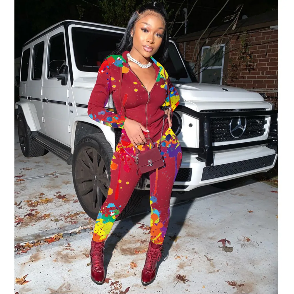 2020 Ladies 2Piece Inkjet Printing Sports Suit Fashion Casual Sportswear Autumn And Winter Long Sleeves |