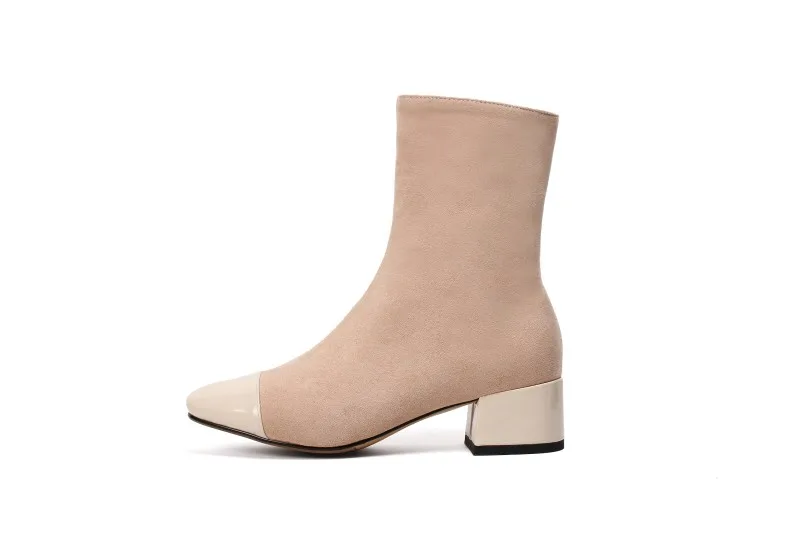 Однотонные Ботинки martin на толстом каблуке с квадратным носком молнии большие