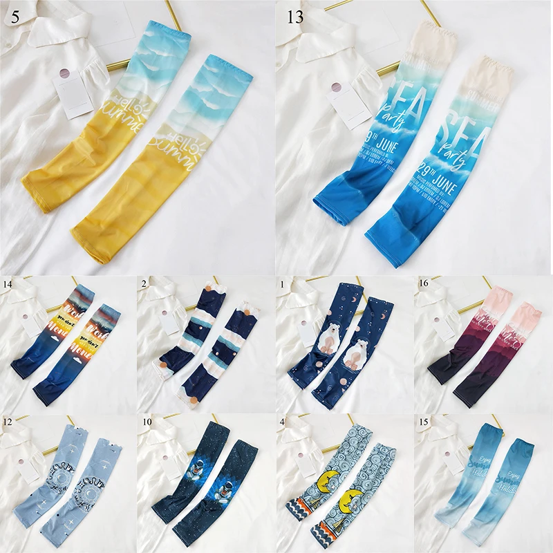 

New Style 1Pair Sport Elastic Arm Sleeve Sunscreen Arm Cover Outdoor Printed Cycling Sleeve Ice Silk Sleeves Summer Cool Sleeves