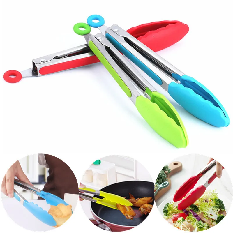 

Stainless steel Silicone Kitchen Tongs BBQ Clip Salad Bread Cooking Food Serving Tongs Kitchen Tools High-quantity Food Clip
