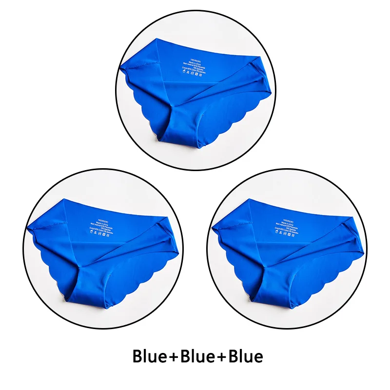 Blue Blue Blue 3 шт. ультра тонкие мягкие женские трусики бесшовные трусы сексуальные оборки Нижнее белье Женские однотонные трусики 7 цветов Нижнее белье с низкой посадкой нижнее белье - Цвет: Blue Blue Blue
