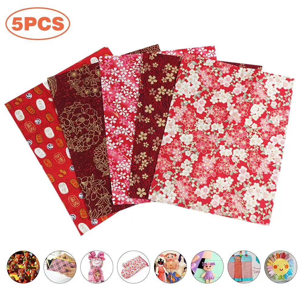 

5PCS Christmas Decor Japanese Cotton Sewing Fabric 7.87*9.84in for DIY Quilting New Year