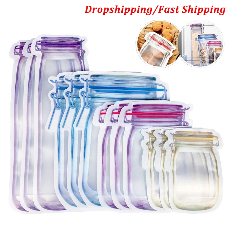 

Portable Mason Jar Bags Reusable Fresh Food Seal Saver Storage Bags Zipper Bag for Nuts Candy Cookies Snack Sandwich Organizer