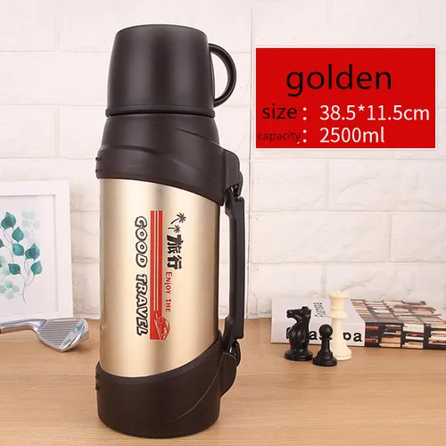 Yellow 2500ml 304 термос большой емкости из нержавеющей стали, 1200 мл, 1500 мл, 2л, для машины, для путешествий, портативная бутылка-термос л - Цвет: Yellow 2500ml