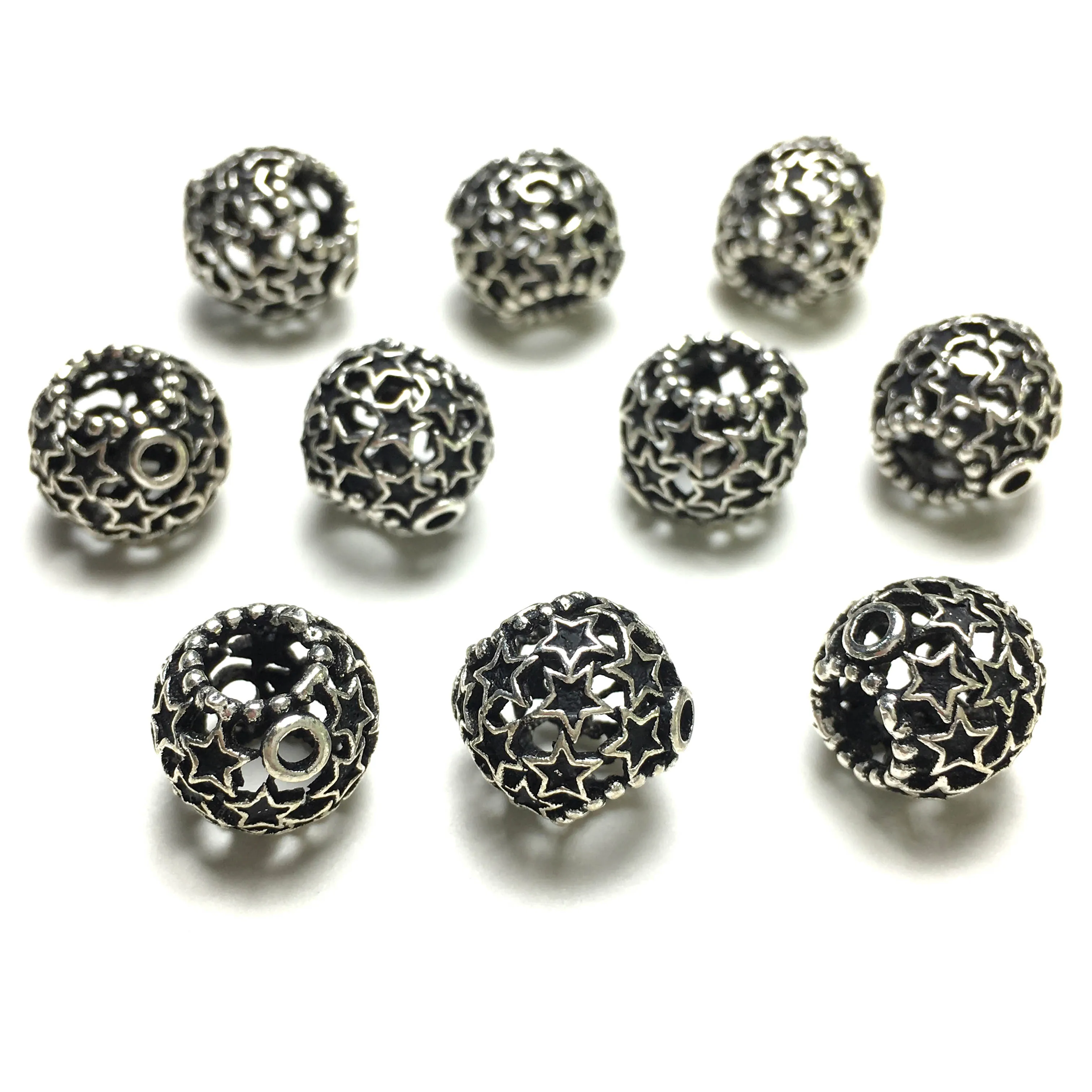 

11x11mm 10pcs 925 Sterling Silver Round Ball Bead Hollow Out Handcraft Charms Beads Fit DIY Jewelry Bracelets Round Loose Spacer