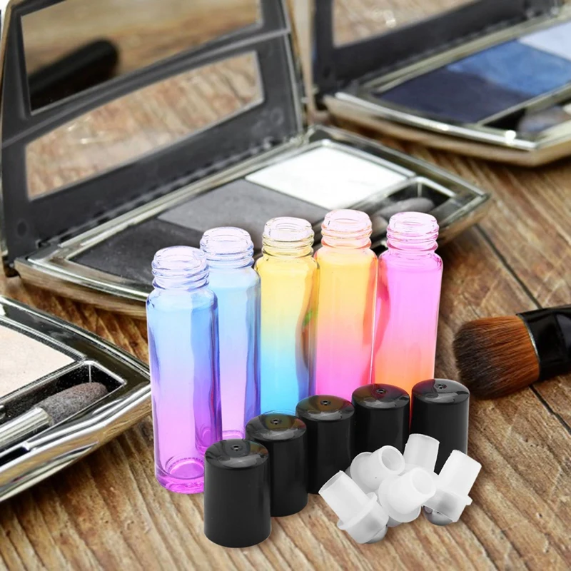 

Gradient Ball Bottle 5Pcs 10MlGradient Color Thick Glass Roll On Essential Oil Empty Parfum Bottles Roller Ball Travel Use Nece