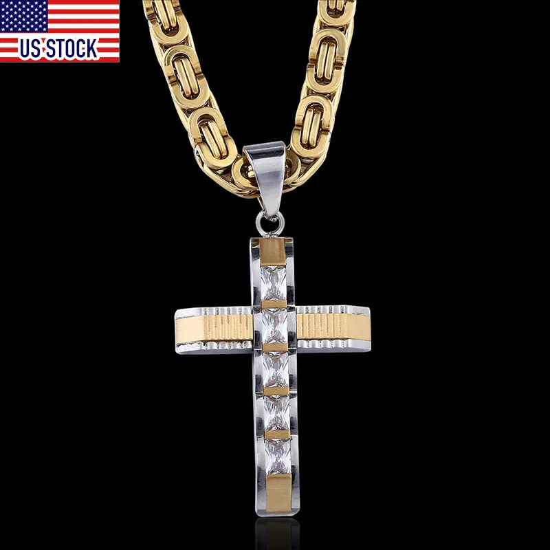 Мужская цепочка с подвеской крестом из нержавеющей стали|chain jewelry|byzantine chaincross pendant
