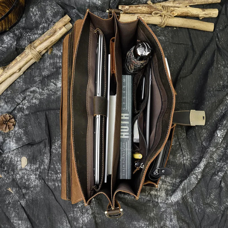 Мужской портфель из натуральной кожи винтажная деловая сумка воловьей 15 дюймов