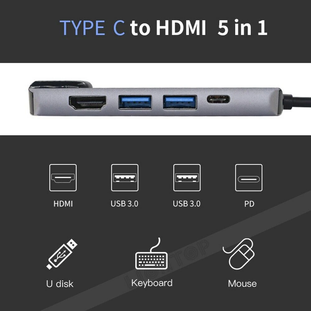 5в1 usb type C концентратор HDMI зарядка PD USB-C к Gigabit Ethernet RJ45 Lan адаптер или Mac book Pro Thunderbolt 3 USB-C зарядное устройство концентратор