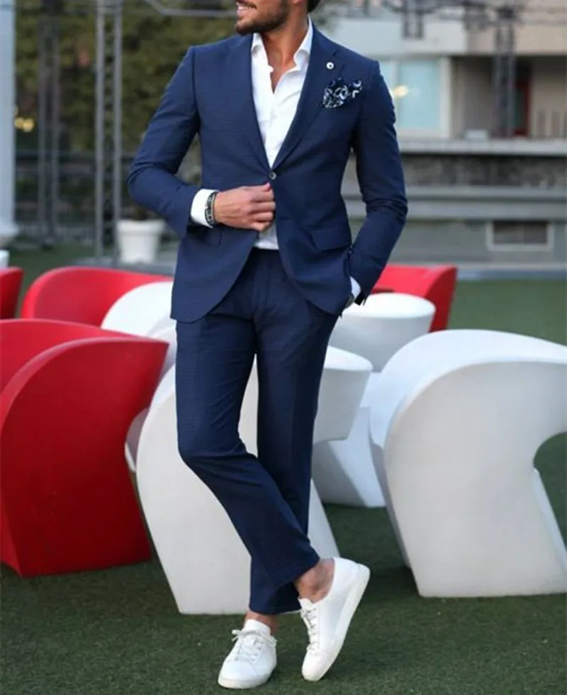 Темно синий смокинг мужские свадебные костюмы из 2 предметов Блейзер делового