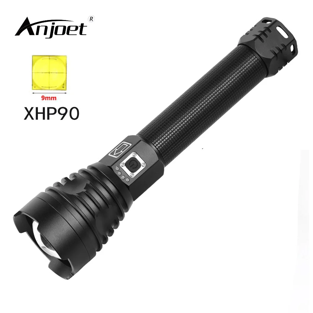

ANJOET Xhp90.2 Most Powerful Led Flashlight Torch USB Rechargeable Tactical Flashlamp 18650 or 26650 Hand Lamp