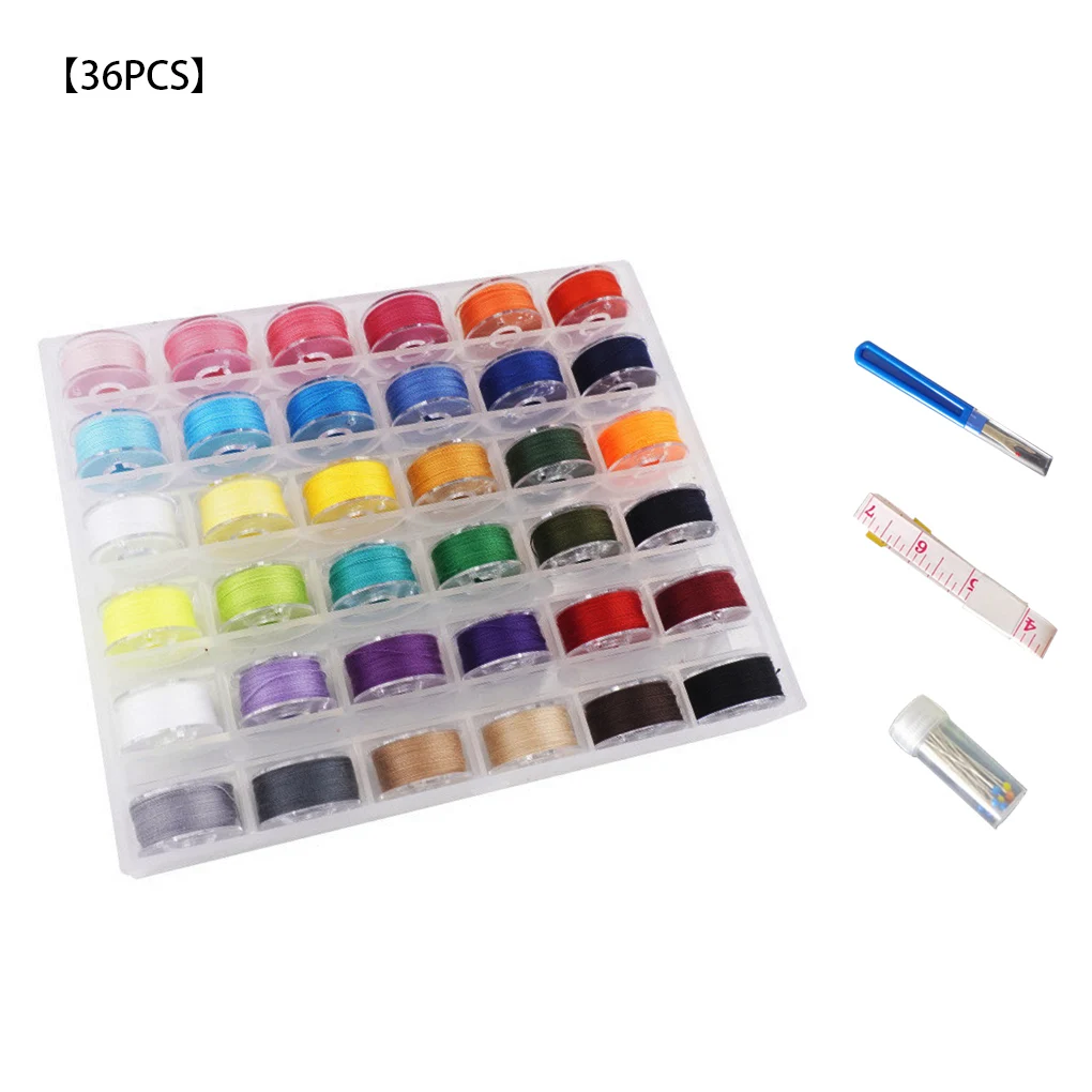 

Sewing Machine Spool Set Cotton Sewing Machine Bobbin Threads 36 Colors Pre-Wound Bobbins Set Storage Box Thread Stripper Pins