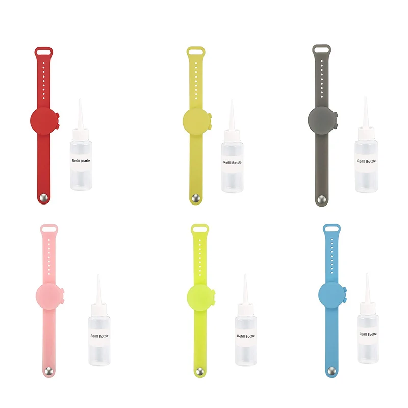 

Newest Travel Wristband Mini Hand Cleaning Gel Dispenser with Refill Bottle Portable Refillable Dispenser Promotion