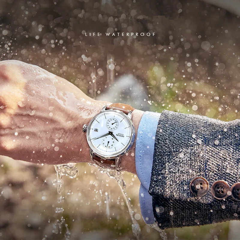 

Life Water Resistance Business Men Automatic Self-winding Watches Young England Wind Real Leather Wrist watch Waterproof Montre