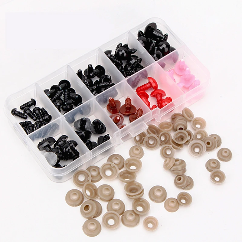 

75pcs Box Mix Color Plastic Noses Safety Eyes For Toys 6mm 8mm 10mm 12mm Teddy Bear Toys Animal Amigurumi Eyes Dolls Accessories