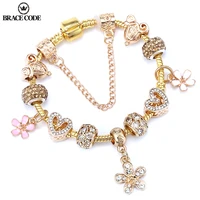gold color crystal flower women bracelet fashion diy silver plated snake bone chain brand bangles gifts direct delivery