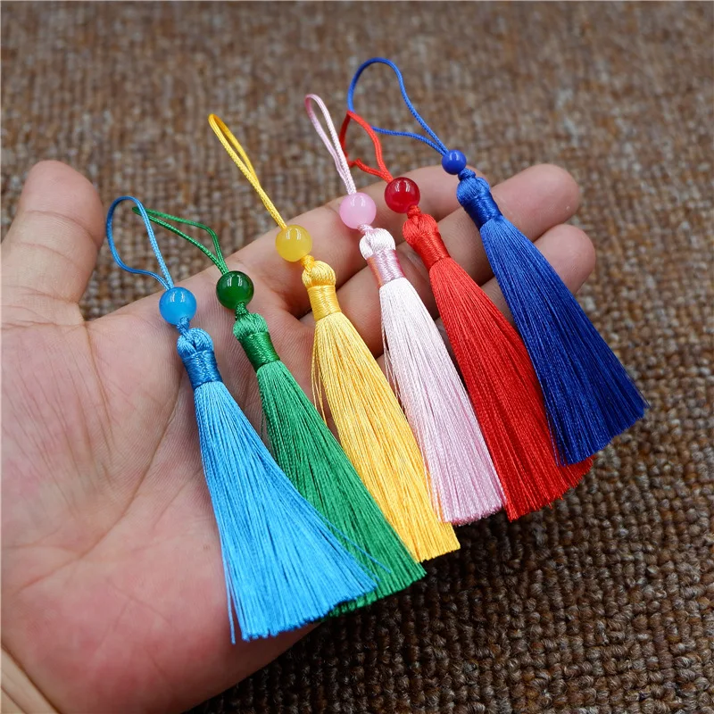 

10pcs/lot 7cm Polyester Hanging Rope Silk Tassels Beads Fringe Sewing Trim Key Tassels for DIY Bookmark Curtain Accessories