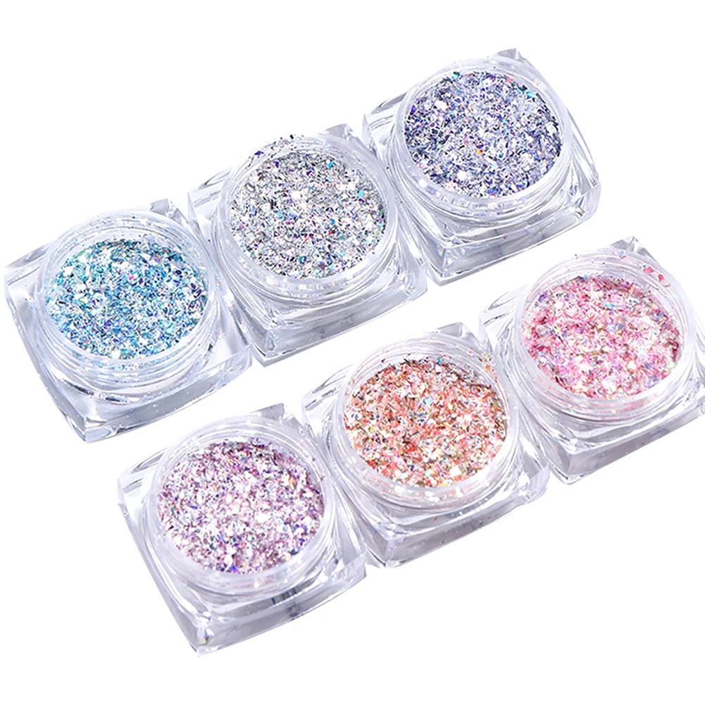 

6pcs Sparkles Nail Glitter Mix Nail Art Powder Sequins Flakes Set Mermaid Holographic Decorations Manicure Art Chrome Pigment