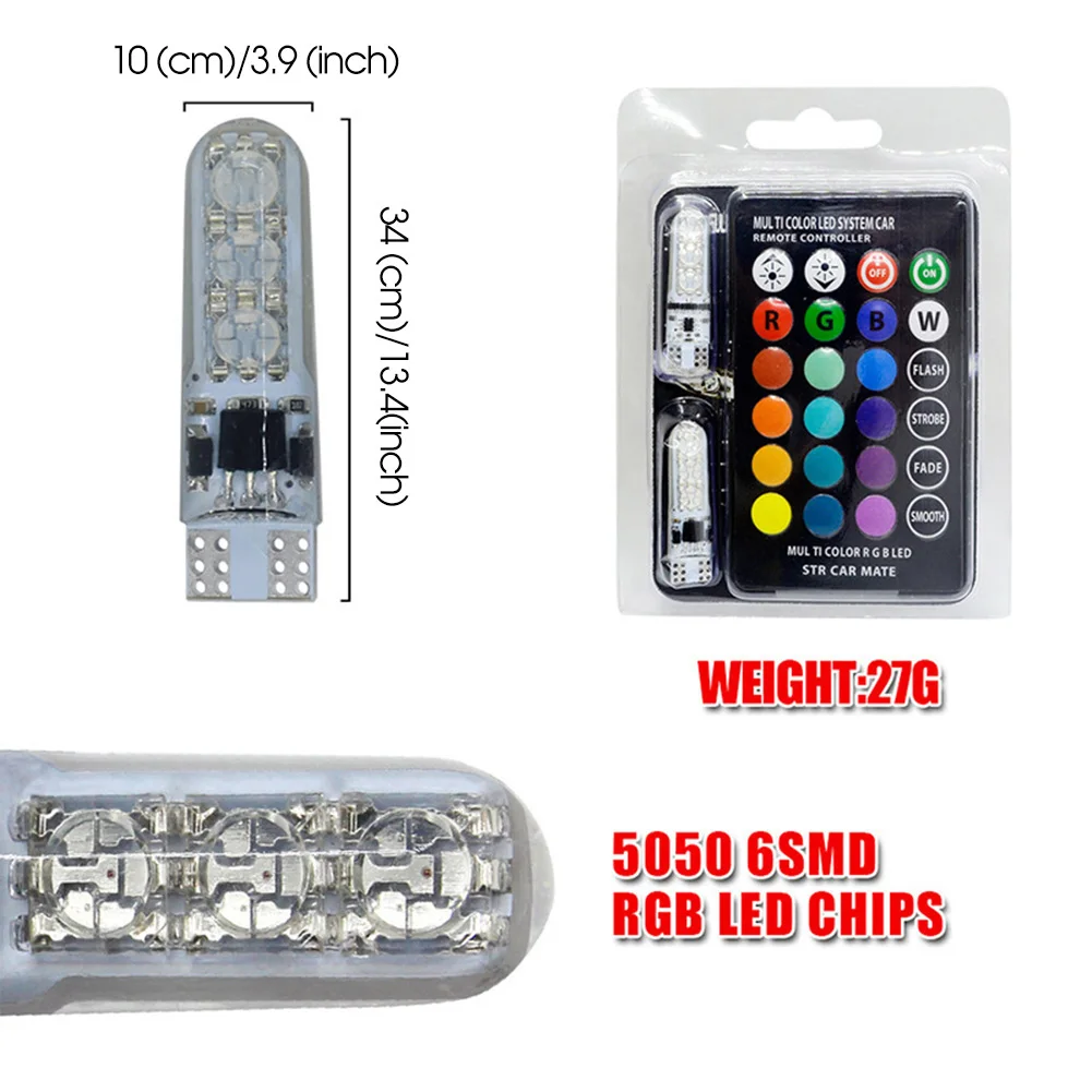 

SUHU 2Pcs T10 Waterproof W5W 501 120LM Car Wedge Side Light Bulb-6SMD 5050 RGB 7 Color LED Auto Parking Lamp With Remote Control