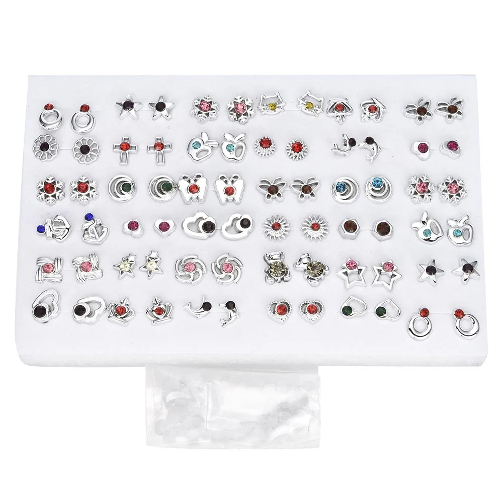 36 pair silve random 12~ 36 пар, модные женские серьги-гвоздики из полимерного пластика с кристаллами и цветком, набор в случайном стиле, золотые и серебряные ювелирные изделия - Окраска металла: 36 pair silve random