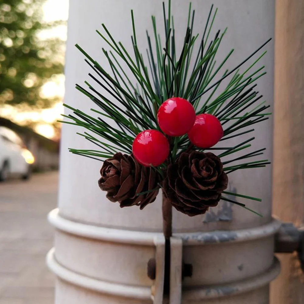 

12PCS 8 Cm Artificial Pine Branch Pine Cone Christmas Red Fruit Sprig Desktop Decoration New Year Home Decoration Supplies