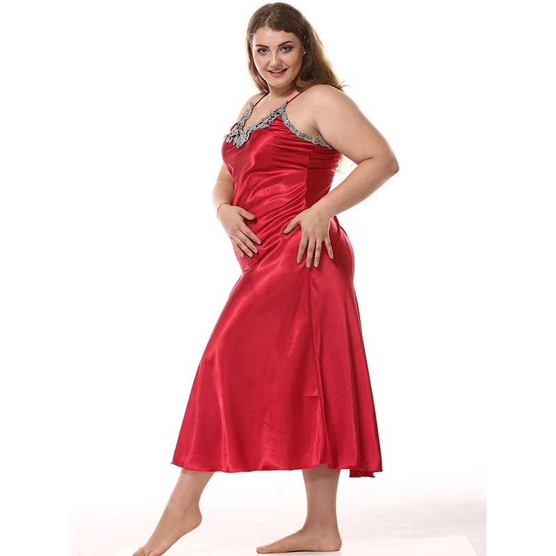 Женская атласная ночная рубашка шелковая большого размера из искусственного