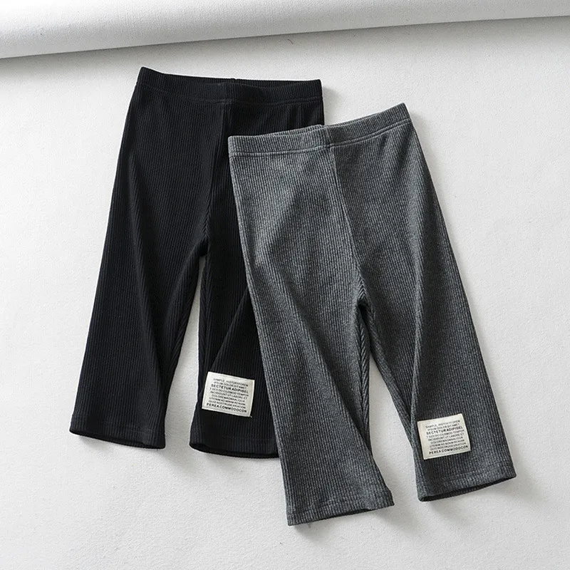 

Solid Ribbed Cotton Knee-Length Leggings Women High Waist Knitted Elastic Fitness Workout Leggings Pants
