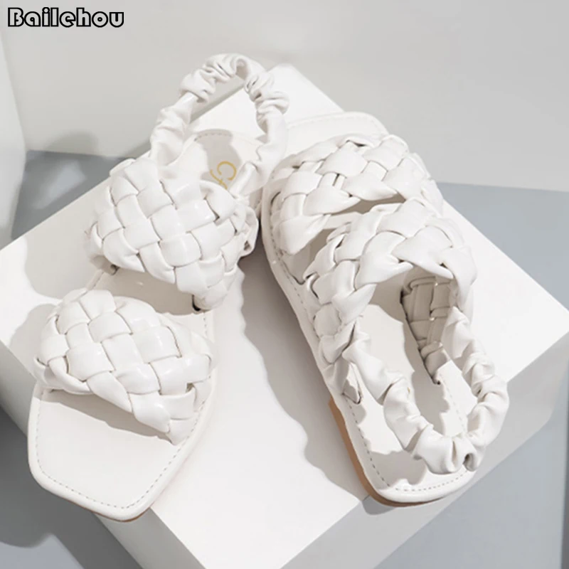 

Big Size Women Sandals Fashion Flats Shoes For Women 2022 Spring Ladies Comfort Gladiator Rubber Sandals Weave Female Shoes