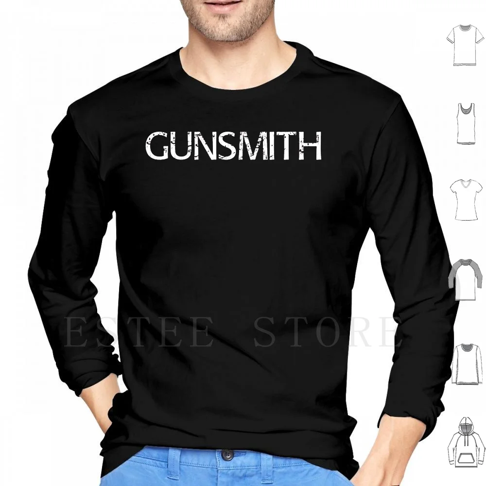 

Gunsmith Hoodies Long Sleeve Black White Black And White Distressed Text Typography Grunge Word Military Gun Ammo