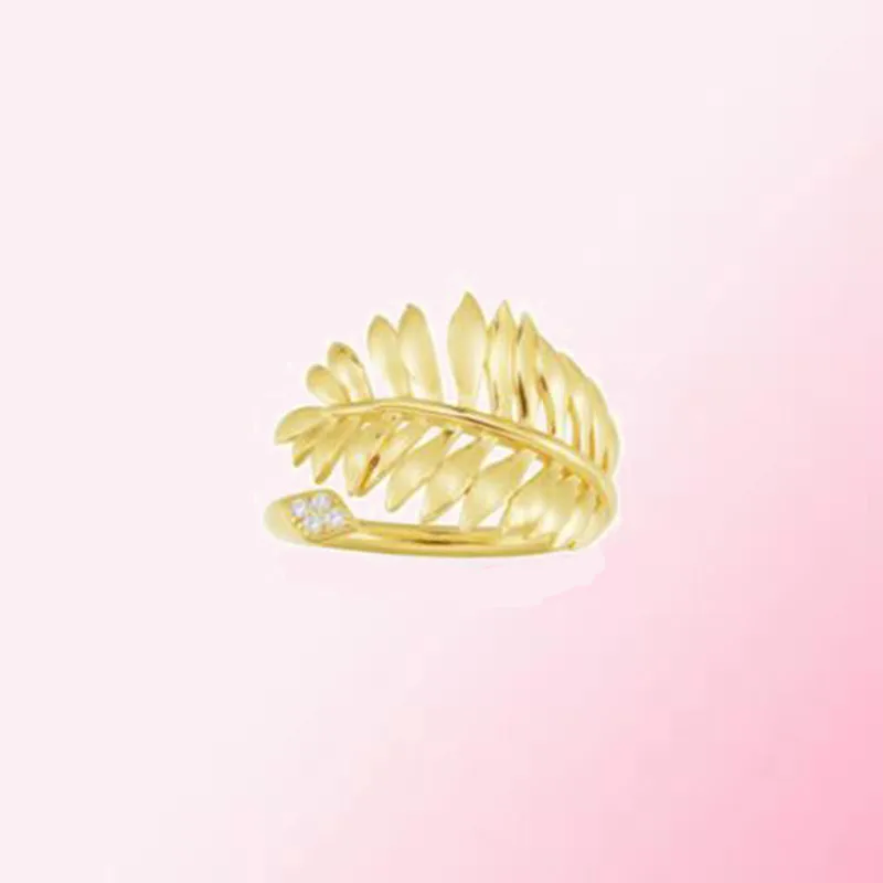 

1:1 Make 925 Sterling Silver Custom Golden Leaf Fashion Exquisite Design Ring