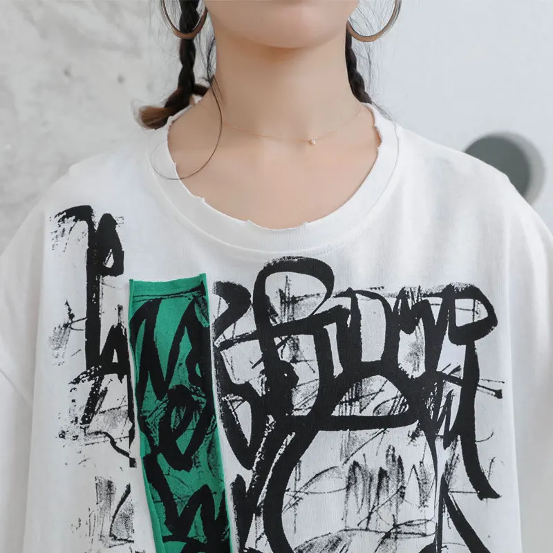 

Max LuLu Korean Fashion Style Summer Streetwear Ladies Punk Holes Tshirts Women Printed Cotton Tees Female Casual Tops Plus Size