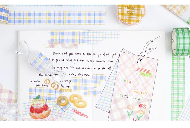 Candy Color Grid Masking Tape Bullet Journal Washi Tape Decorative Tape DIY Scrapbooking Sticker Label Stationery